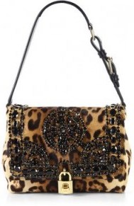 Dolce & Gabbana black embellished leopard print calf hair shoulder bag. - flipped
