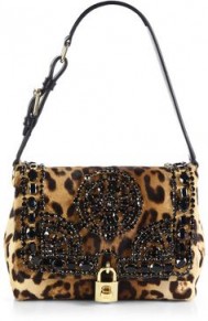 Dolce & Gabbana black embellished leopard print calf hair shoulder bag.