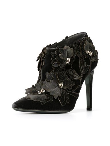 ALBERTA FERRETTI flower appliqué ankle boots. Luxe floral booties | womens luxury fashion | designer footwear  # - flipped