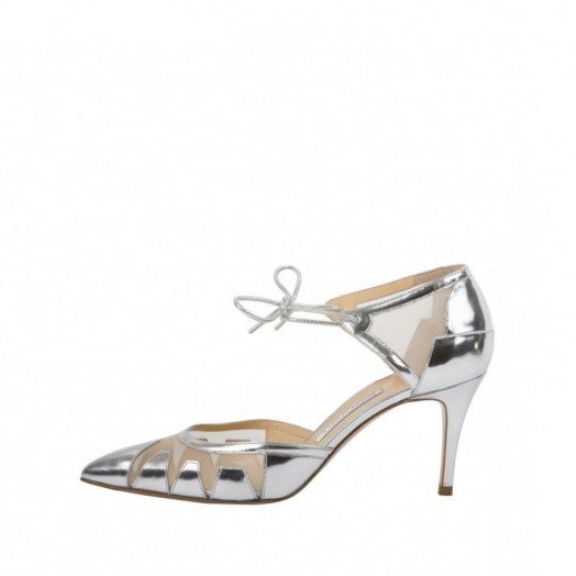 I love Bionda Castana shoes they’re so feminine and sexy, and these silver pumps would be perfect for any girls special day. Designer footwear / lace up ties / sheer mesh details / wedding shoes - flipped