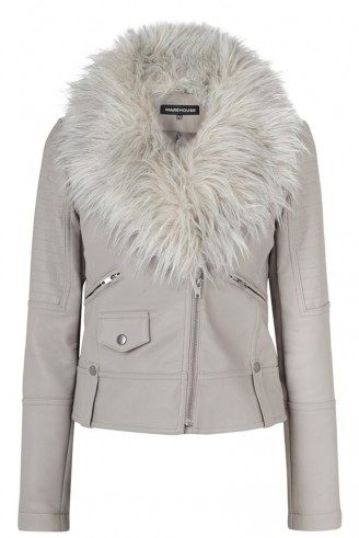 Add some casual chic to your winter wardrobe with a biker jacket boasting a luxe style faux fur collar…love this one from warehouse.co.uk. Womens coats / leather look jackets