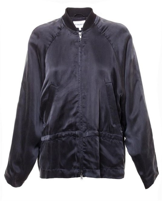 ANN DEMEULEMEESTER Satin Bomber Jacket in black. Designer jackets | casual weekend fashion - flipped
