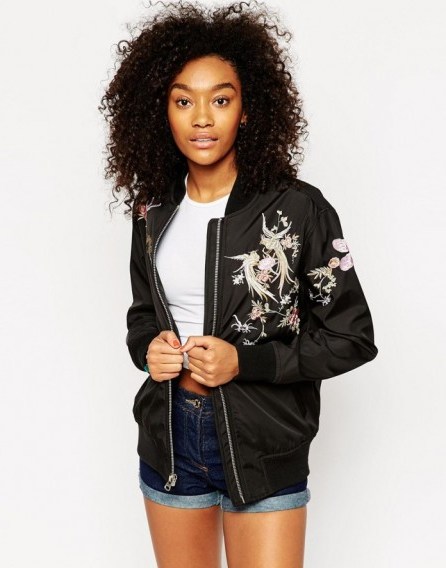 Asos black embroidered bomber jacket. Casual jackets | womens outerwear - flipped