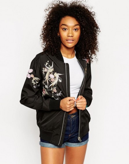 Asos black embroidered bomber jacket. Casual jackets | womens outerwear