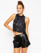 ASOS embellished fringe high neck crop top in black. Womens tops | going out fashion | cropped style