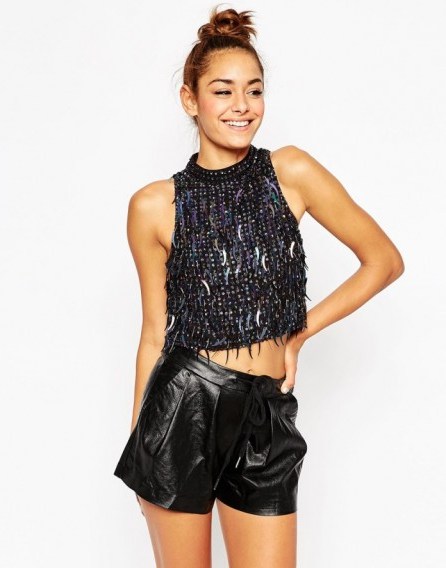 ASOS embellished fringe high neck crop top in black. Womens tops | going out fashion | cropped style - flipped