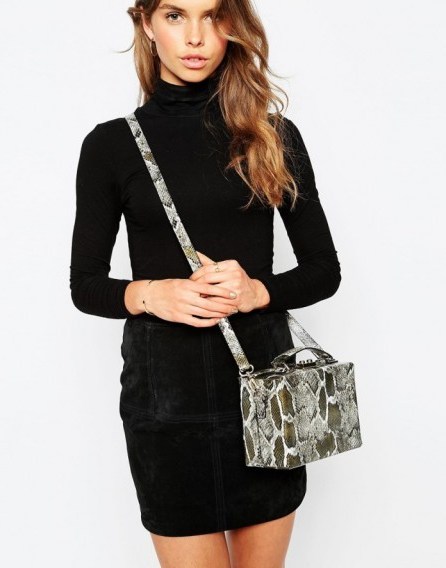 Luxe looks ~ ASOS Structured Box Shoulder Bag in Faux Snake Print. Luxury style handbags ~ cross body bags ~ grab handle - flipped
