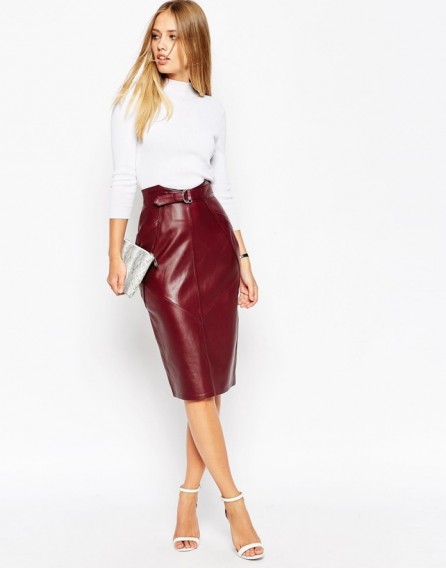 ASOS Utility D Ring Belt Leather Pencil Skirt – as worn by Jasmin Walia out in Manchester, 25 September 2015. Celebrity fashion | star style | what celebrities wear | womens skirts