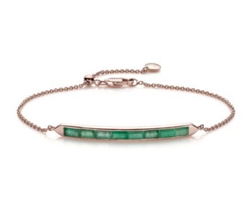 Monica Vinader Baja Precious Skinny Bracelet with 18ct Rose Gold Plated Vermeil on Sterling Silver in emerald. Stacking bracelets | delicate jewellery | green stone jewelry | emeralds - flipped