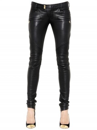 BALMAIN NAPPA LEATHER BIKER PANTS. Black skinny trousers | womens designer clothing | luxury fashion - flipped