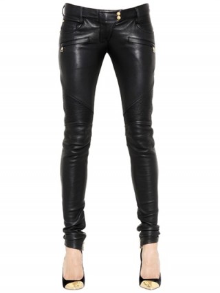BALMAIN NAPPA LEATHER BIKER PANTS. Black skinny trousers | womens designer clothing | luxury fashion