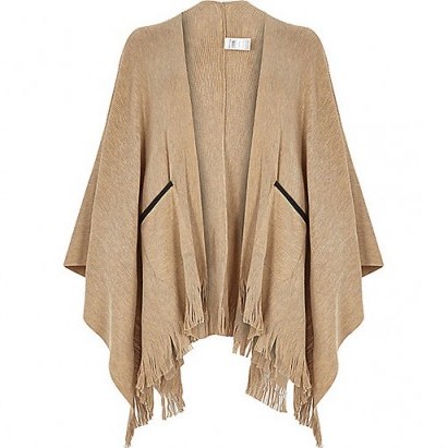 River Island beige fine knitted cape. Womens autumn capes / knitwear / winter outerwear - flipped