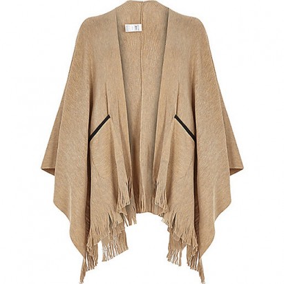 River Island beige fine knitted cape. Womens autumn capes / knitwear / winter outerwear