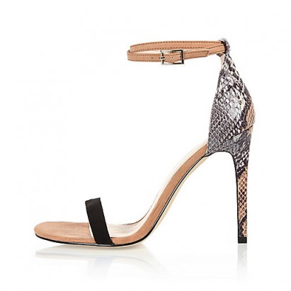 River Island beige snake print barely there sandals. High heels / party shoes / animal prints / ankle strap shoes / going out / evening accessories