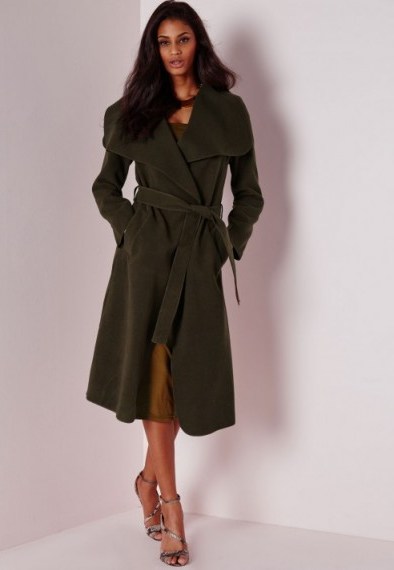 Love this affordable chic look…Missguided khaki belted waterfall coat. autumn / winter coats – womens fashion - flipped