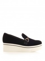 STELLA MCCARTNEY Binx velvet flatform loafers. Designer footwear | casual shoes | flatforms