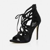 Glamorous black suede caged lace up sandals from River Island. High heels / party shoes / going out / evening footwear