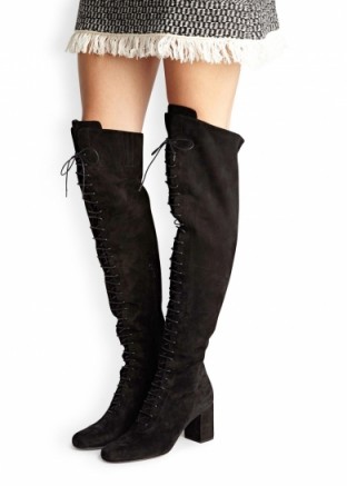 Saint Laurent black suede thigh boots. Over the knee / designer fashion / autumn winter footwear / lace up front