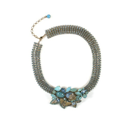 Blue leaf necklace from Rodrigo Otazu created with gemstones & Swarovski crystals. Statement necklaces | costume jewellery | occasion gemstone jewelry - flipped