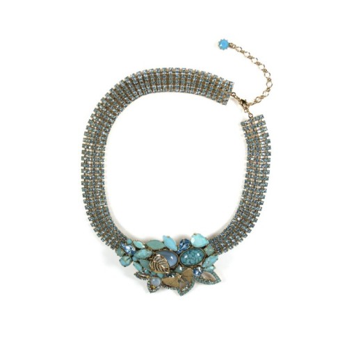 Blue leaf necklace from Rodrigo Otazu created with gemstones & Swarovski crystals. Statement necklaces | costume jewellery | occasion gemstone jewelry