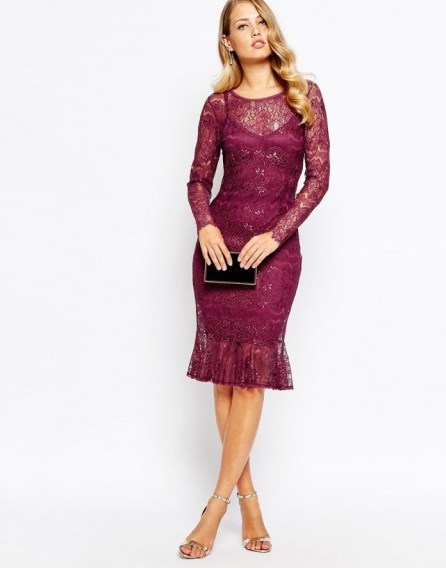 Body Frock ~ Lulu Flip Hem Dress in Berry. Lace party dresses – occasion fashion evening celebration – going out clothing - flipped