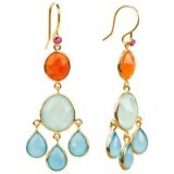Auren 22ct Gold Vermeil Tribal Mixed Gemstone Drop Earrings, Ruby / Carnelian / Aqua and Blue Chalcedony ~ gemstone jewellery ~ chandelier earrings ~ gemstones