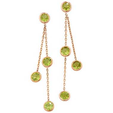 London Road Rose Gold Double Drop Earrings, Peridot ~ green stone jewellery - flipped