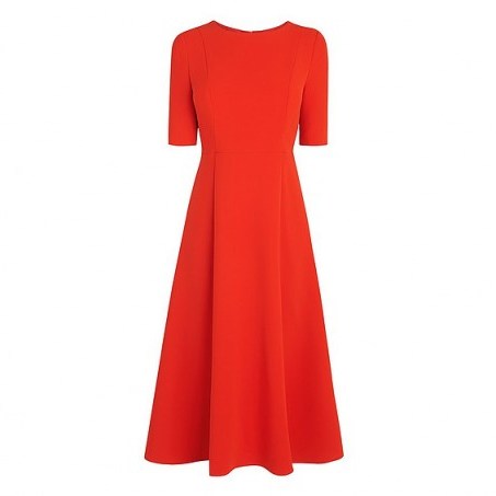 L.K.Bennett Cayla Long Dress in red – as worn by Susanna Reid while interviewing David Beckham on Good Morning Britain, September 2015. Celebrity fashion | fit and flare dresses | what celebrities wear - flipped