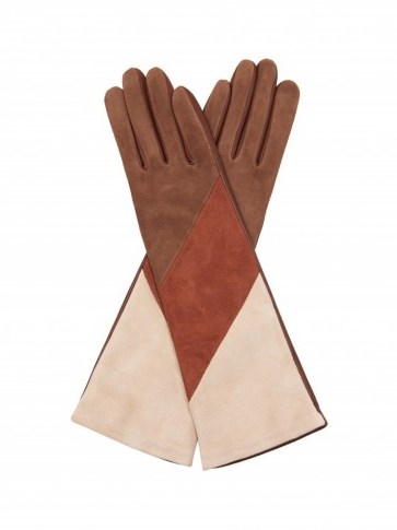 AGNELLE Celia tri-colour suede gloves. Autumn/winter accessories | luxe style fashion - flipped