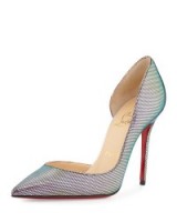 Christian Louboutin Iriza Iridescent Red sole Pump, Digitale/Silver – as worn by Demi Lovato out in London, 10 September 2015. Celebrity fashion | designer shoes | star style | what celebrities wear
