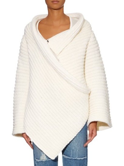 STELLA MCCARTNEY Chunky-knit wool-blend cardigan in cream. Designer knitwear | asymmetric cardigans | luxury knits | luxe style clothing | autumn/winter fashion - flipped