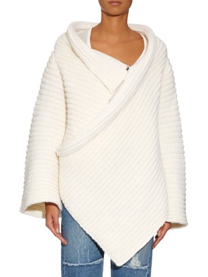 STELLA MCCARTNEY Chunky-knit wool-blend cardigan in cream. Designer knitwear | asymmetric cardigans | luxury knits | luxe style clothing | autumn/winter fashion