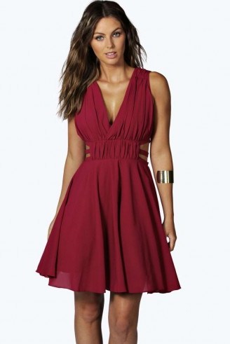 boohoo Boutique Cindy chiffon cut out prom dress in plum from boohoo.com. Party dresses / going out / evening fashion / fit and flare style - flipped