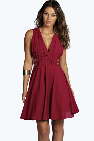 boohoo Boutique Cindy chiffon cut out prom dress in plum from boohoo.com. Party dresses / going out / evening fashion / fit and flare style