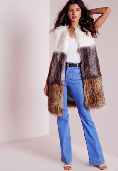 Love this gorgeous luxe style gilet…Missguided colour block longline gilet. Faux fur gilets | long sleeveless jackets | autumn-winter outerwear | warm fashion