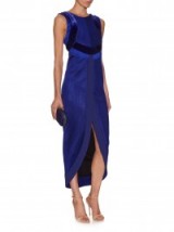 GALVAN Contrast-panel open-back dress in cobalt blue. luxe clothing ~ womens designer dresses ~ occasion wear ~ evening fashion ~ special event outfits ~ luxury style ~ tulip hem