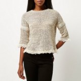 River Island cream marl knitted fringe trim jumper. Womens knitwear / winter tops / autumn sweaters / luxe style fashion
