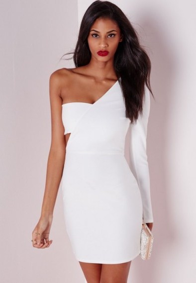 Missguided white crepe one shoulder bodycon dress. Going out ~ party fashion ~ clubbing outfits ~ night club glamour ~ evening celebration - flipped