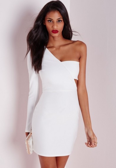 Missguided white crepe one shoulder bodycon dress. Going out ~ party fashion ~ clubbing outfits ~ night club glamour ~ evening celebration