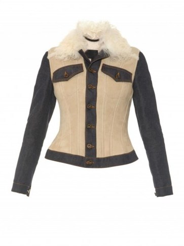 BURBERRY PRORSUM Denim-panel shearling jacket. Designer fashion | womens casual jackets | luxury outerwear - flipped
