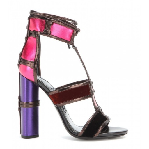 TOM FORD Patchwork metallic leather and velvet sandals. Designer footwear – luxe style shoes – luxury sandals – ankle straps