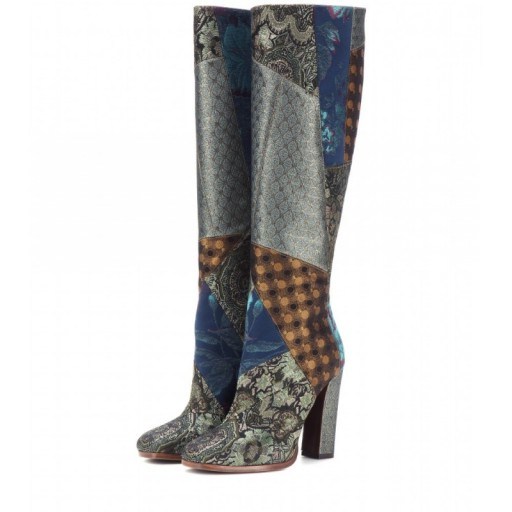ETRO Metallic jacquard knee-high boots – designer footwear – patchwork fashion – luxe style - flipped