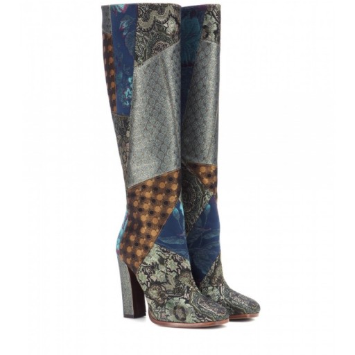 ETRO Metallic jacquard knee-high boots – designer footwear – patchwork fashion – luxe style