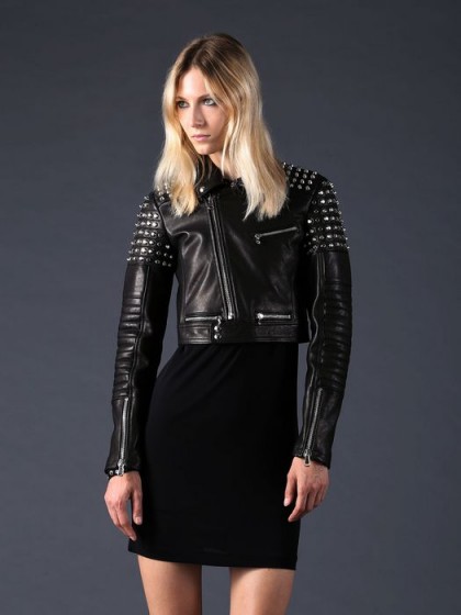 Diesel Lulem black leather jacket – as worn by Bella Thorne at the Diesel Black Gold Spring 2016 show NYFW. Celebrity fashion | star style | designer jackets | what celebrities wear