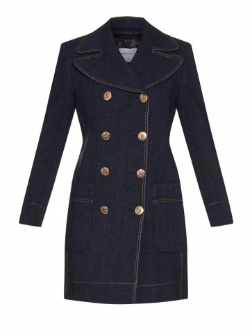 SONIA RYKIEL Double-breasted denim coat. Designer coats | dark blue | womens outerwear | luxury clothing