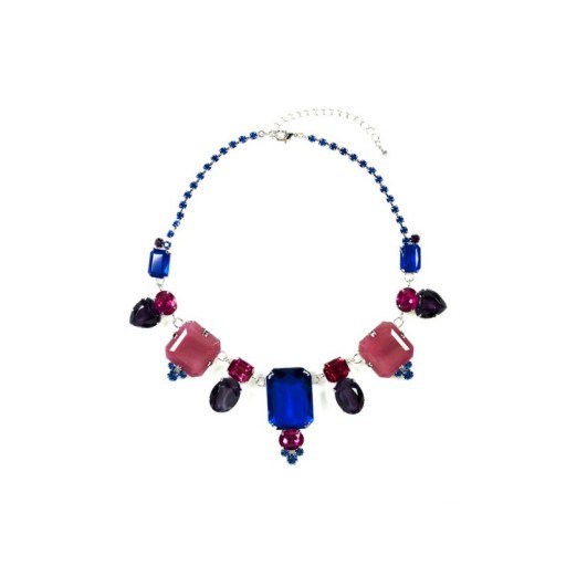 Colourful pink & blue toned Elemental Treasure necklace from Rodrigo Otazu using crystals & gemstones. Statement necklaces | costume jewellery | fashion jewelry - flipped