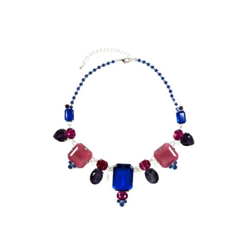 Colourful pink & blue toned Elemental Treasure necklace from Rodrigo Otazu using crystals & gemstones. Statement necklaces | costume jewellery | fashion jewelry