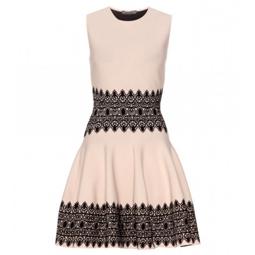 Luxe fit & flare dress ~ ALEXANDER MCQUEEN Embroidered stretch dress in nude & black. luxury fashion ~ designer clothing - flipped