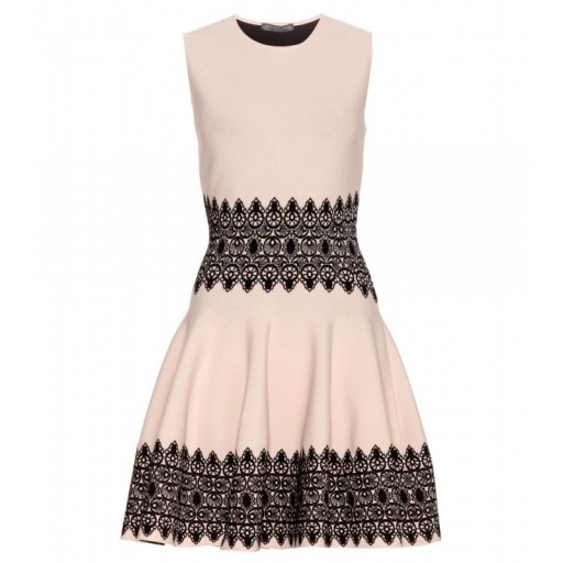 Luxe fit & flare dress ~ ALEXANDER MCQUEEN Embroidered stretch dress in nude & black. luxury fashion ~ designer clothing