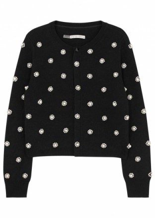 Gorgeous Alice & Olivia cardigan with crystal and pearl flower embellishments. Luxe style knitwear / luxury cardigans / autumn – winter fashion - flipped